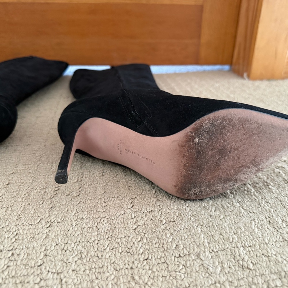 Veronica Beard Black Suede Heeled Boots - Picture 5 of 6